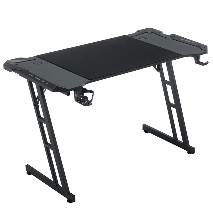 Ігровий стіл 120x60 см Комп&39ютерний стіл з гачком для навушників та підставкою для склянок, міцний ігровий стіл Z-подібної форми для домашнього офісу (тип B, зі світлодіодним підсвічуванням)