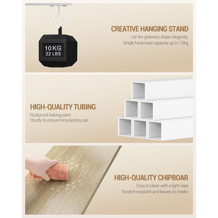 Підставка для рослин Hzuaneri з лампою для вирощування, 9-ярусна підставка для квітів з 4 світлодіодними лампами RG, регульований колір та час, 164 см, ідеально підходить для вітальні, балкона, саду, біла, PS16016WEU 9 ярусів білого кольору