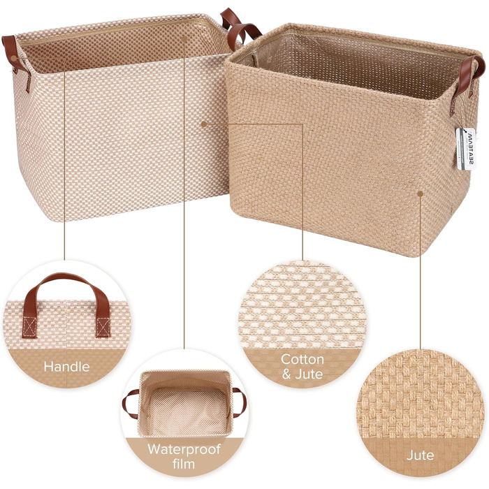 Упаковки з джуту та бавовни Льон Невеликий кошик для зберігання Мила квадратна коробка для туалетних іграшок Будь-який предмет 28,7 літра Настільний органайзер для гаджетів (стиль А), 2