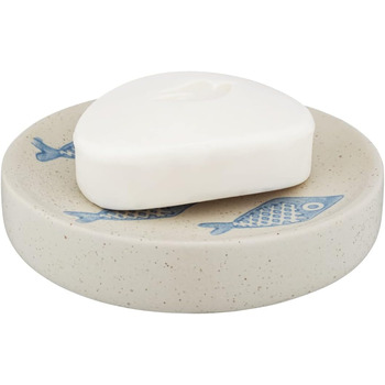 Мильниця WENKO Mod. Аквамарин, мильниця для зберігання ручного мила з тонкої кераміки матово-білого кольору з синім, морський пейз