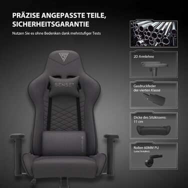 Офісне крісло Spellcaster Gaming Fabric, ергономічне крісло для геймерів, підлокітники, цільна сталева рама, регульований кут нахилу, чорний колір, 43-52 x 69,5 x 57, 5902659841537 Тканина чорного кольору