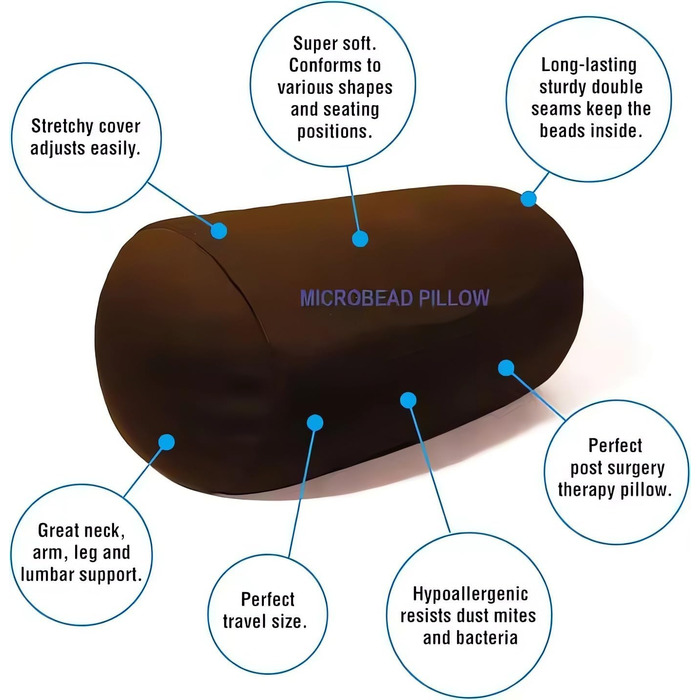 Подушка з мікробісеру, подушка для шиї, подушка з мікробісеру, мікро-міні-подушка з мікробісеру для спини, декоративна подушка в рулоні, дорожня, домашня, для сну, зручна (розмір 32 x 16 см), чорна
