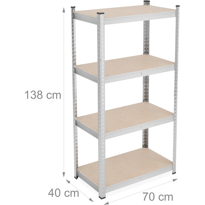 Міцний стелаж Relaxdays, ВxШxГ 138x70x40 см, оцинкована сталь, сріблястий Полиця для зберігання підвалу, гаража, вантажопідйомність 200 кг, вставна конструкція