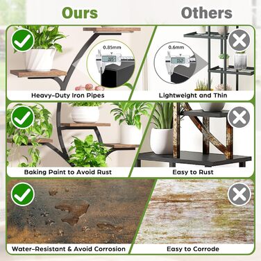 Підставка для рослин з лампою для вирощування - 7-ярусна підставка для квітів 112 см, полиця для рослин з металу та дерева - Квіткові драбини для приміщень та вулиці - Декоративна чорна квіткова підставка для балкону в приміщенні