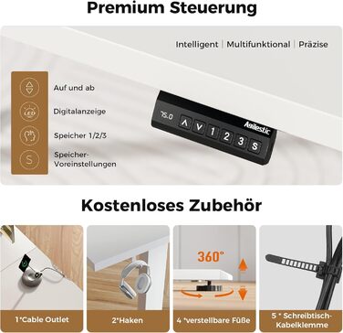 Г-подібний стіл Agilestic з регульованою висотою, 160 x 140 см, кутовий стіл з електрорегулюванням висоти, ергономічний стіл для роботи сидячи та стоячи, комп&39ютерний стіл, білий, 160 x 140 см