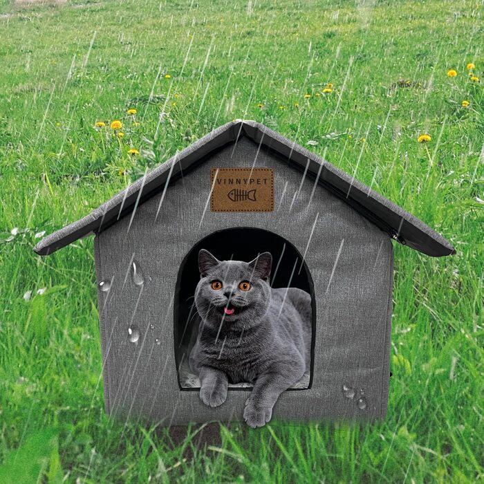 Котячий будиночок Vinnypet для вулиці, зимостійкий, водонепроникний, всепогодний, котяча печера, будиночок для домашніх тварин з плюшевою подушкою, тепла собача печера, що миється, притулок для бездомних тварин 40x35x40