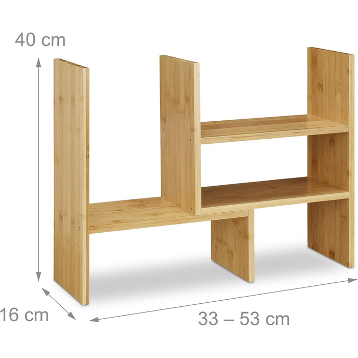 Бамбукова полиця для столу Relaxdays, регульований органайзер, для столу, кухні та ванної кімнати, верхня полиця, маленька, висота 40 см, натуральний колір