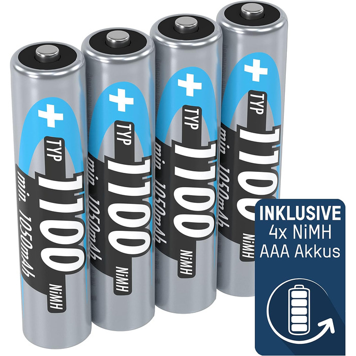 Зарядний пристрій ANSMANN &39Powerline 4 Smart&39 для 1-4 батарейок типу AA та AAA, включаючи 4 батарейки Ansmann NiMH AAA 1100 - Зарядний пристрій для NiCd та NiMH акумуляторів з індивідуальним контролем слотів, включаючи 4 батарейки типу AAA по 1100 мАг