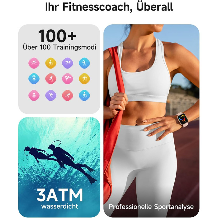 Розумний годинник для чоловіків та жінок, 1,8-дюймовий AMOLED-дисплей, розумний годинник з функцією телефону, Alexa, фітнес-годинник з серцевим ритмом, сном, SpO2, крокоміром, 110 спортивних режимів, водонепроникність IP68, спортивний годинник для iOS та 