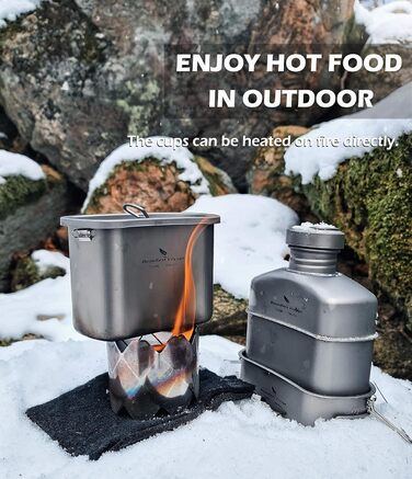 Військова фляга Boundless Voyage з титановими сумками та камуфляжними сумками, набір кемпінгових каструль у формі нирки з великою місткістю, кришкою та ланцюгом для підвішування Ti15158Br
