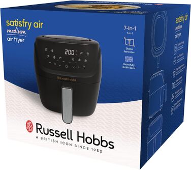 Аерофритюрниця Russell Hobbs L 4l дуже маленький корпус7 функцій приготування10 програм AirFryer (можна мити в посудомийній машині, макс. 220C, фритюрниця без олії, гриль, запікання, смаження, зневоднення) SatisFry 27160-56
