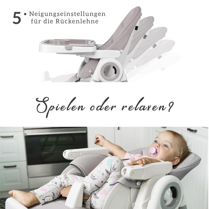 Дитячий стільчик для годування Sweety Fox з функцією нахилу - Висувний і складаний, стільчик з ременями безпеки - Зростаючий стіль