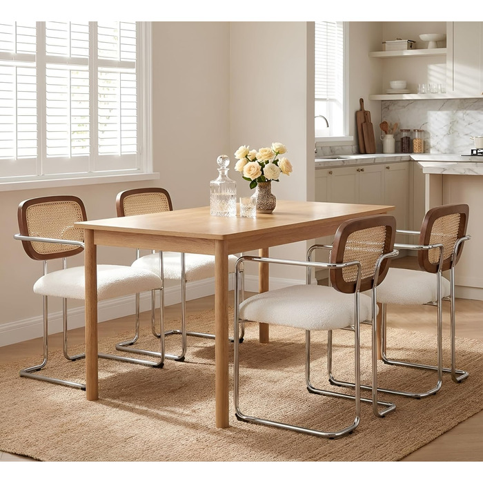 Обідні стільці, комплект з 2 шт. , ретро кухонні стільці зі спинкою з ротанга, м&39які обідні стільці з металевим каркасом та штучним хутром, для їдальні, вітальні, кухні, спальні, холу, білі 2 білі