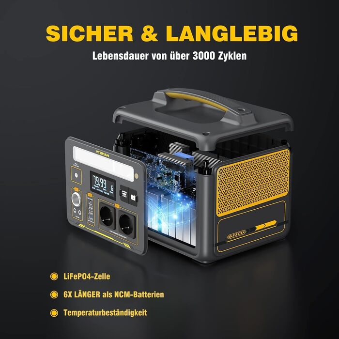 Портативна електростанція VTOMAN Jump 600X 600 Вт - сонячний генератор 299 Втгод на акумуляторах LiFePO4 з двома акумуляторами по 600 Вт (пікова потужність 1200 Вт), можливістю розширення для кемпінгу, автофургонів, екстреного використання DE-Jump600X-1