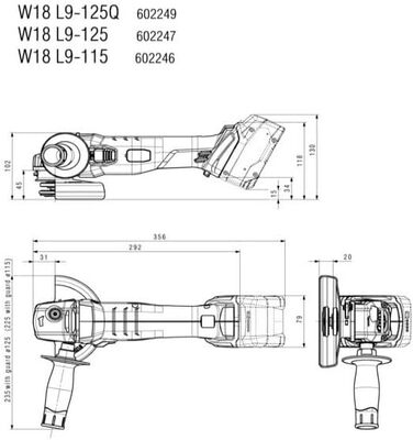 Акумуляторна кутова шліфувальна машина TV00, чорна, 18 L 9-125 *