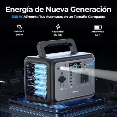 Портативна електростанція OUKITEL P800 потужністю 800 Вт, сонячний генератор з акумулятором LiFePO4 ємністю 512 Втгод, генератор з виходами USB-A та USB-C, пікова потужність 1600 Вт, швидка зарядка, 6 кг для кемпінгу, подорожей, використання на свіжому по