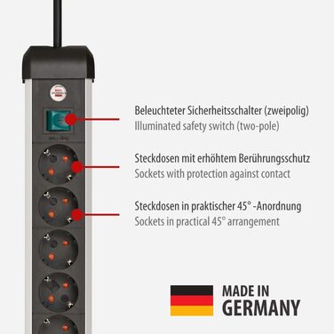 Розеткова планка Brennenstuhl Premium-Alu-Line 6-кратна/розеткова планка з високоякісного алюмінію (розетка на кілька розеток з ви