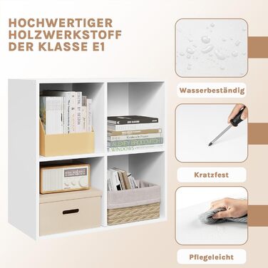 Книжкова полиця WOLTU з 4 кубами, дерев&39яна система зберігання в скандинавському стилі, самонесуча, із захистом від перекидання, для спальні, вітальні, кабінету, офісу, біла, 60 x 60 x 30 см, 4 відділення (29 Г x 59,6 Ш x 59,8 В см) Біла