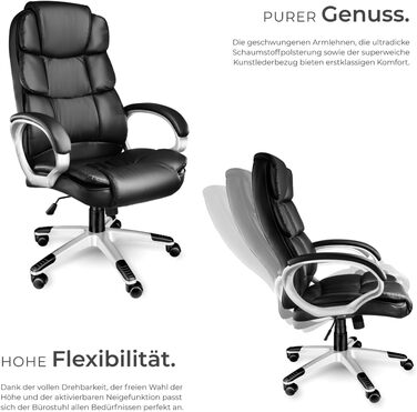 Крісло керівника tectake, офісне крісло з підкладкою 12 см, робоче крісло з підлокітниками та функцією гойдання, ергономічне офісне крісло, регульоване по висоті, ПК-крісло, обертове крісло з колесами, під шкіру - чорне