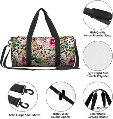 Спортивна сумка для подорожей, з принтом тигра та леопарда, троянди та квіти, чорна, універсальний розмір