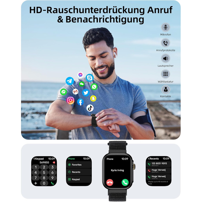 Розумний годинник Parsonver для чоловіків та жінок із функцією телефону, фітнес-годинник із GPS, водонепроникність 3 атм для плавання, фітнес-годинник із понад 100 спортивними режимами, серцебиттям, сном, для Android/iOS, чорний