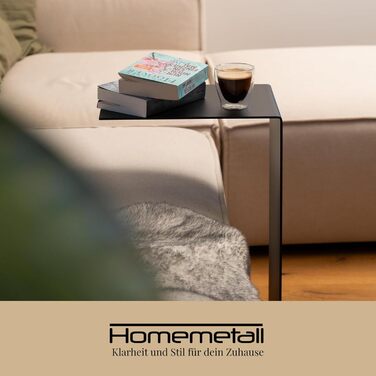 Металевий журнальний столик C-подібної форми - чорне порошкове покриття - сучасний журнальний столик для дивана, софи, крісла або як тумбочка біля ліжка - висота 48 см, чорний колір 48 см