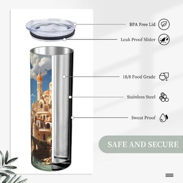 Дорожня кружка з прямою трубочкою, замок у стилі аніме, дизайн неба, підходить для кемпінгу, офісу та дому, 590 мл