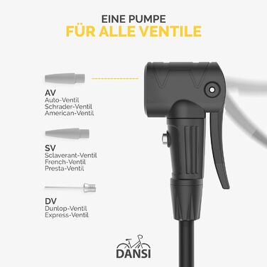 Насос DANSI COMFORT, підлоговий, до 12,4 бар/180 PSI, високоякісний матеріал, чорний