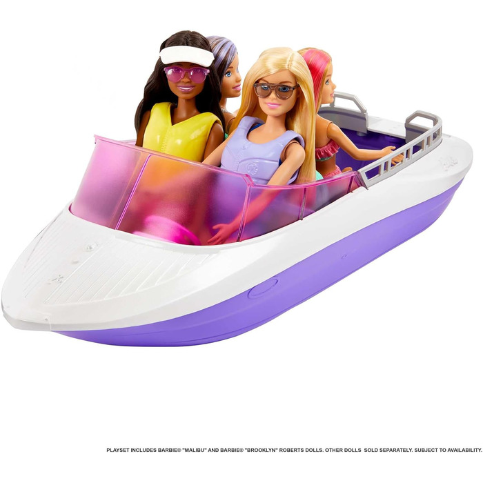 Лялька Barbie Malibu Roberts & Brooklyn - швидкісний катер 45,7 см, місце для 4 ляльок, скляне дно, плаваючі шини та інші аксесуар