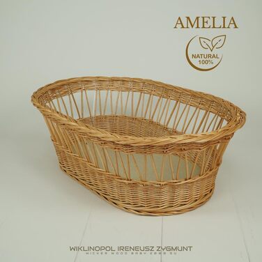 Дитяча колиска з колесами та гальмами кошик Moses з натуральної верби, включаючи матрац та постільну білизну кольору хакі зі 100 бавовни, сертифікована Oeko-Tex безпечна та мобільна модель Amelia