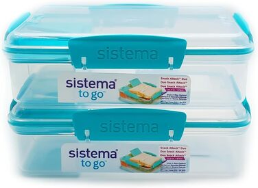 Набір контейнерів для обіду Sistema Подвійний перекус, 975 мл - кольори м'ятний/блакитний