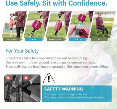 Стілець TA-Da серії 2 - Тростина для ходьби з сидінням, надлегка алюмінієва рама та міцний складний стілець (до 136 кг), складна конструкція, ідеально підходить для походів та активного відпочинку - Червоний, 82 см S (82 см)