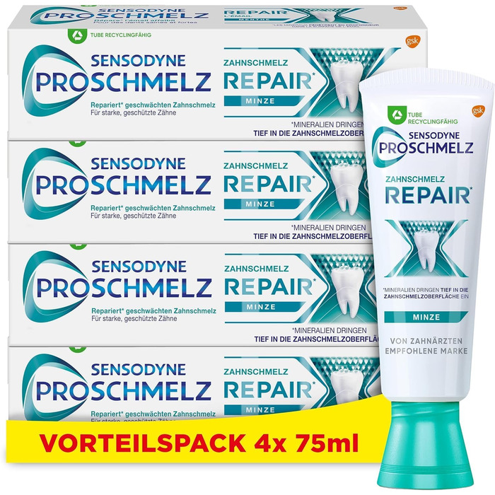 Зубна паста Sensodyne ProEnamel Repair, 4 шт. 75 мл, щоденна зубна паста з фтором, доведено, що відновлює ослаблену кислотами зубну емаль