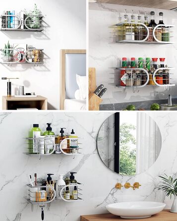 Полиця для душу без свердління, нержавіюча сталь 304, велика місткість, стійка до іржі, 2 шт. - сріблястий