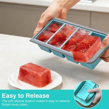 Контейнери для супу LURICO з кришками, контейнери для заморожування супу, набір із 2 силіконових форм для заморожування 250 мл з кришками - дуже великі формочки для кубиків льоду для супу, бульйону, соусів, 4 отвори