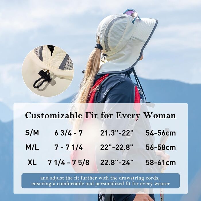 Сонячний капелюх TOP-EX L/XL з хвостиком для жінок, із захистом шиї, захистом від ультрафіолету, широкими полями, водонепроникний та складний, 96553Бежевий SM