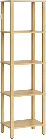 Книжкова полиця, вузька полиця з 5 полицями, кухонна полиця з відкритими полицями, 38 см x 27 см x 136 см, окремостояча полиця для вітальні, офісу, кабінету, дуб, 5 полиць