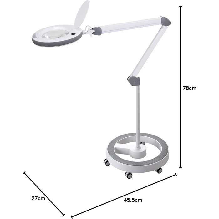 Світлодіодна лупа Lumeno з регулюванням яскравості 8515GR з великою лінзою зі справжнього скла 152 мм, регульованими рівнями яскравості, підходить як робоче світло, збільшувальна лампа, допоміжний засіб для читання, (сірий, 5 з рухомим штативом)