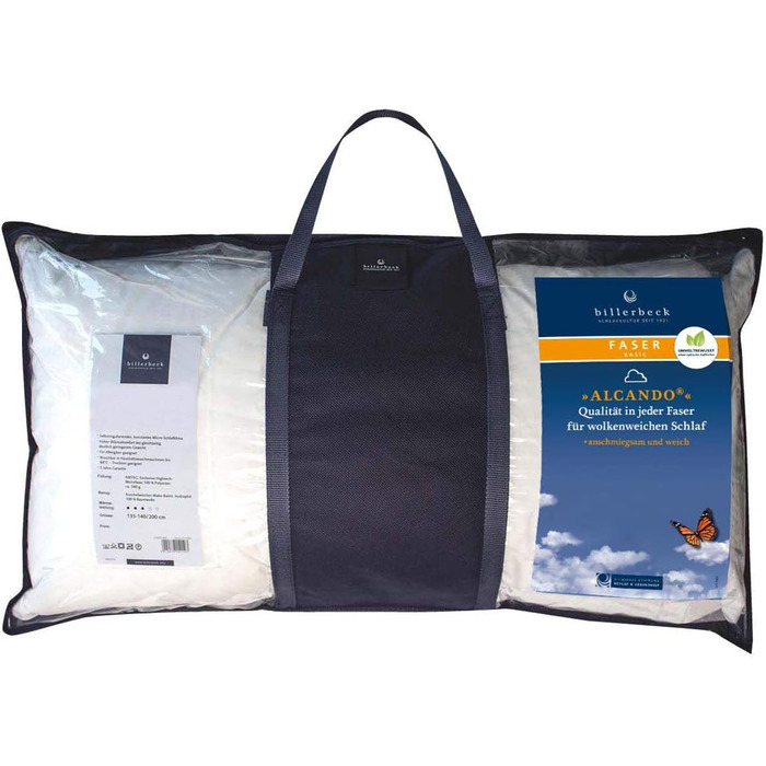 Подушка Billerbeck ALCANDO - волокниста подушка приблизно 40 x 80 см подушка із середньою підтримкою бавовняний чохол на блискавці наповнювач AIRFLOCKS, індивідуально регулюється