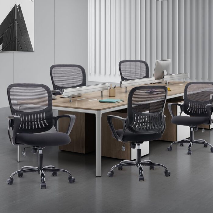 Ергономічне офісне крісло DUMOS з поперековою опорою, регульованими підлокітниками, обертове крісло, офісне крісло з регульованою висотою, підходить для офісу та спальні (чорне) Basic-black