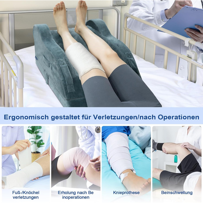 Регульована подушка для ніг KingPavonini для післяопераційного використання, ергономічний вигин для прямих колін, подушка для ніг з піни з ефектом пам&39яті, знімає набряк та біль (для двох ніг)