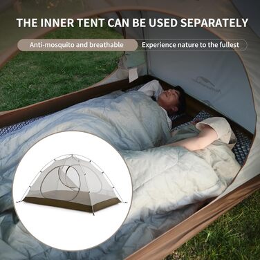 Намет Naturehike Cloud Creek для кемпінгу на 2/3 особи, ультралегкий, з алюмінію 7001, із захистом від сонця та водонепроникністю, для походів, піших прогулянок та пригод на свіжому повітрі, кавового кольору