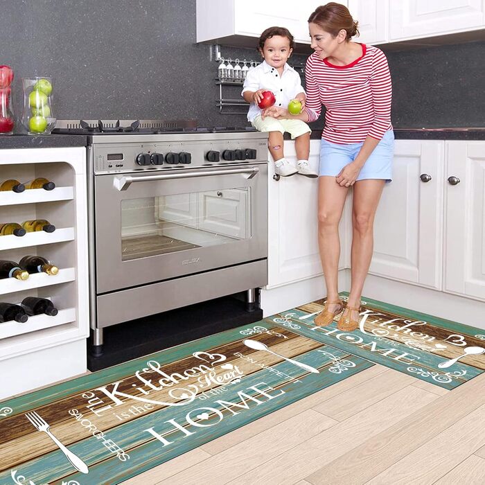 Комплект кухонних килимків, килимок для кухні, що миється, килимова доріжка для коридору, комплект кухонних килимків та килимків, що миються, підходить для нековзних килимків на кухні, у вітальні, їдальні та ванній кімнаті C002