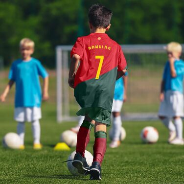 Футбольна майка для дітей, майка 7, футбольний комплект, що включає футбольну футболку, шорти, шкарпетки та щитки для гомілок, футболка для активного відпочинку для хлопчиків, розмір костюма 22, червоно-зелений