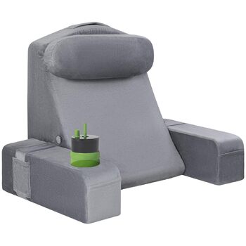 Подушка для читання для дорослих - спинка ліжка зі знімними підлокітниками, підсклянником та підсклянником для телефону - спинка подушки для комфортного сидіння в ліжку (СІРА, 53 см) Сіра 53 см