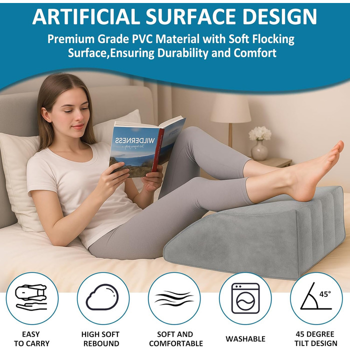 Надувна подушка для ніг Підніміть ноги для кращого кровообігу, портативна надувна подушка для ніг, маска для сну, що блокує світло, для офісу та дому (сіра)