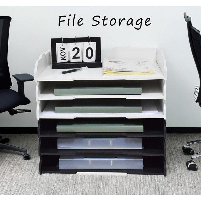 Штабельований лоток для паперу, A3, 3 рівні, настільний органайзер для офісного приладдя, зберігання файлів, органайзер для листів, папка для файлів A3, для дому або офісу, школи, білий (альбомний формат, білий, 3 рівні) 32 x 22 x 46,5 см