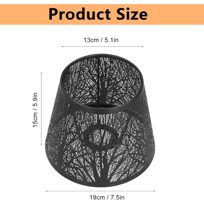 Абажур металевий, абажур для настільної лампи, абажур E27 Чорний барабанний абажур, різьблений лісовий дерево у формі для настінного світильника Приліжковий світильник Торшер