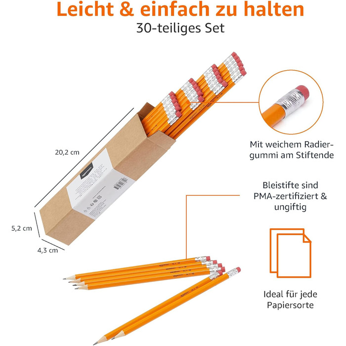 Олівці Storeo Basics у дерев&39яному корпусі, HB, попередньо заточені, 30 шт. , помаранчеві (1 упаковка)