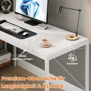 Письмовий стіл Sweetcrispy з бічною полицею та регульованими ніжками, офісний стіл шириною 120 см, міцний комп&39ютерний стіл із місцем для зберігання, легке складання, білий 120 x 56 x 120 см